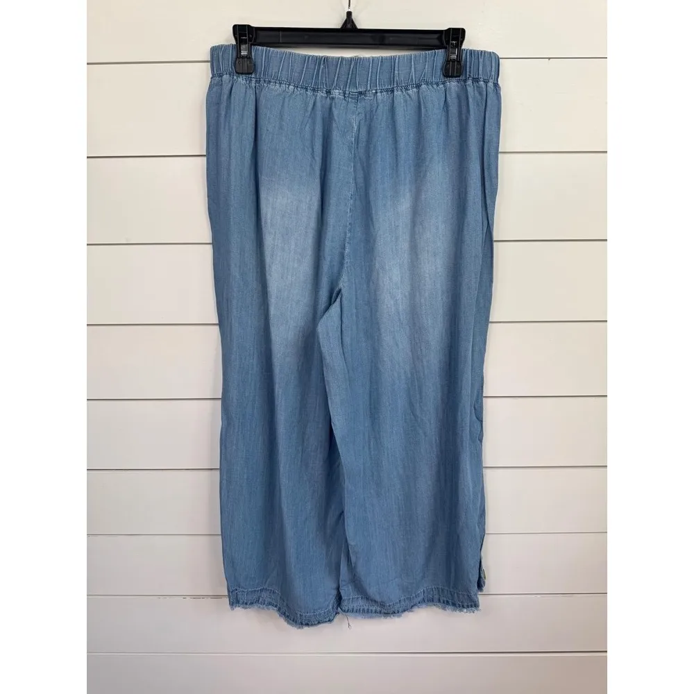 For The Republic Chambray Size S Wide Leg Side Button Frayed Hem Ankle - Image 3