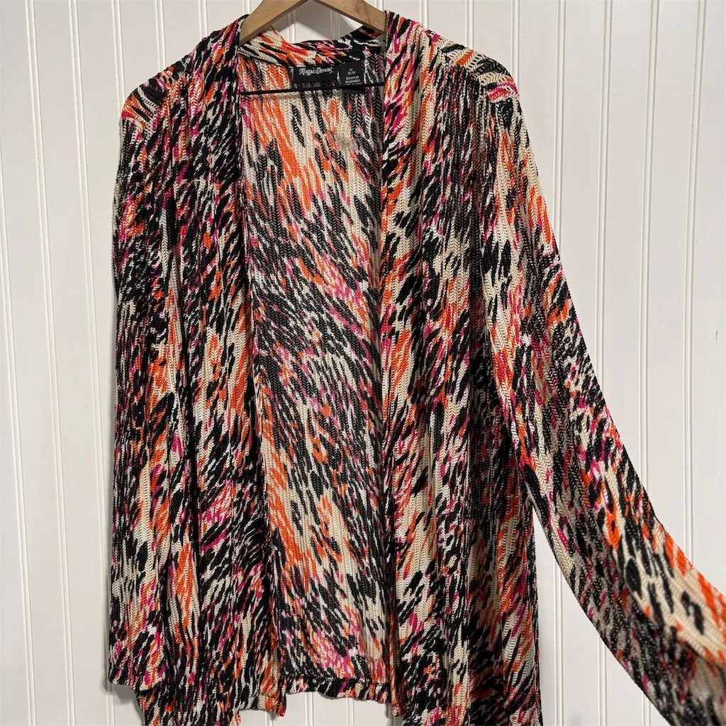 Maggie Barnes Duster 2X Abstract Animal Print Cardigan Sweater Orange Black Plus - Image 2