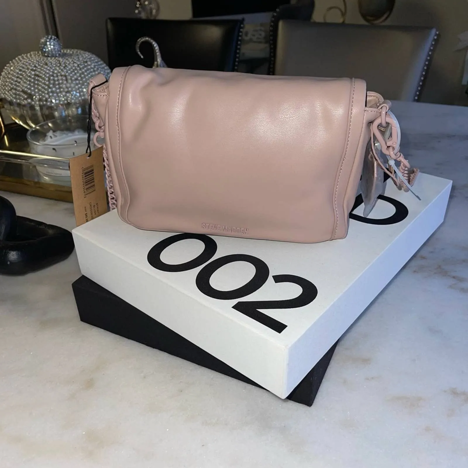 Steve Madden BTrixy Blush Pink Padded Buttery Faux Leather Croc Embossed Bag - Image 12