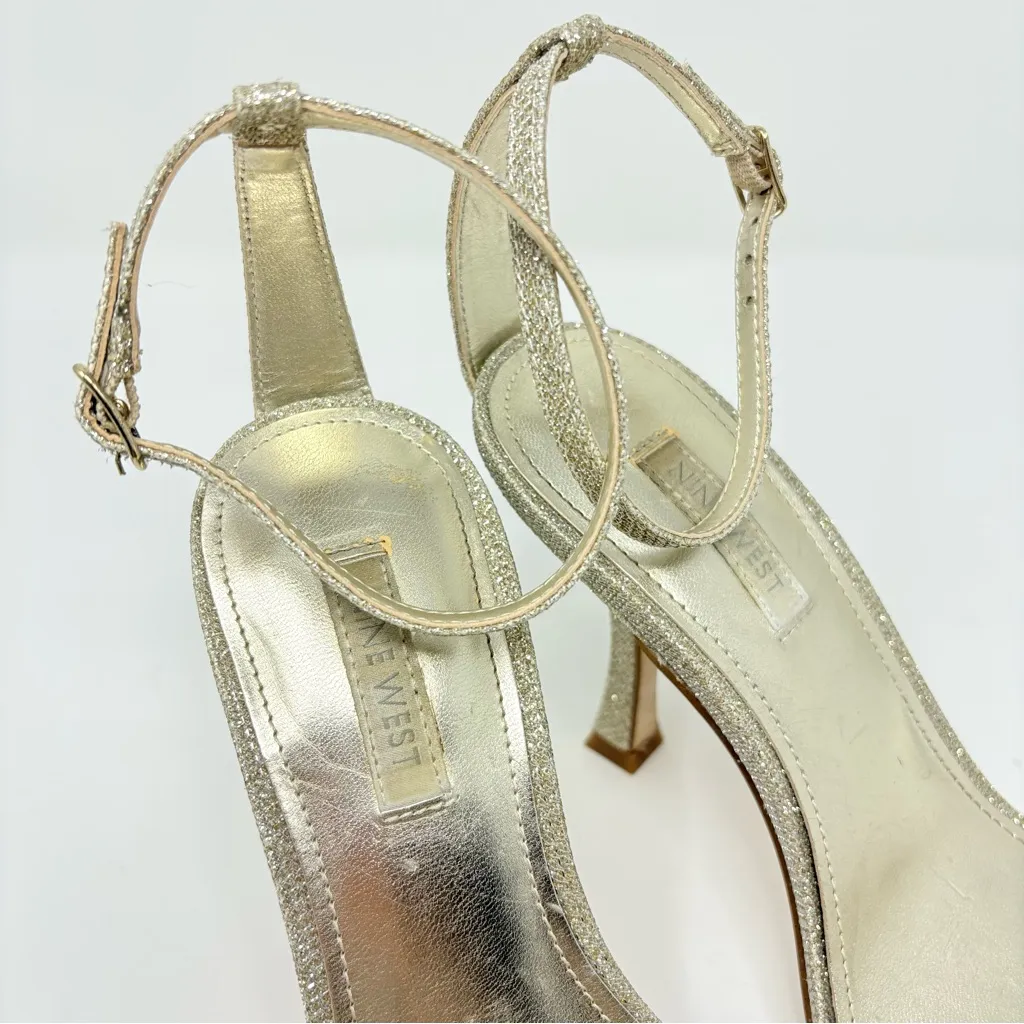 Nine West Shiny Ankle Strap Sandals Heels Silver Glitter Women’s Size 7.5 M - Image 7