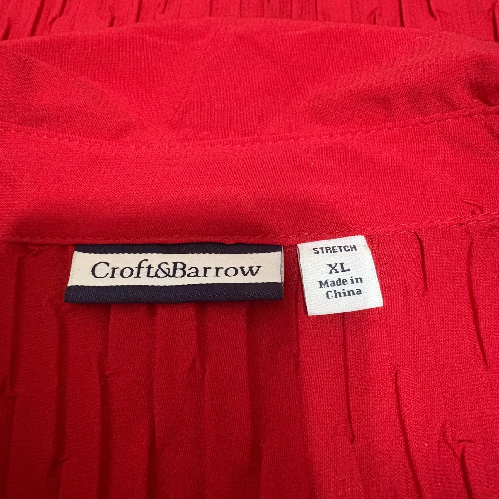 Croft & Barrow  Womens XL Red Button Down Stretch Textured Blouse‎ Top Timeless - Image 4