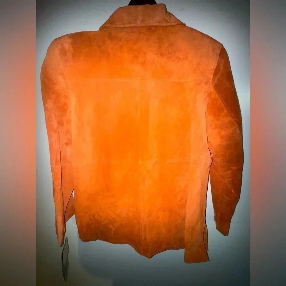 NWT Terry Lewis‎ women’s Leather Jacket Coat zipper orange coral size medium - Image 2