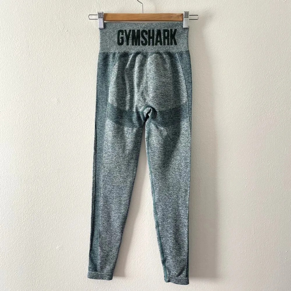 Gymshark Leggings Womens Small Green Flex High Waisted Spell Out Logo Activewear - Image 2