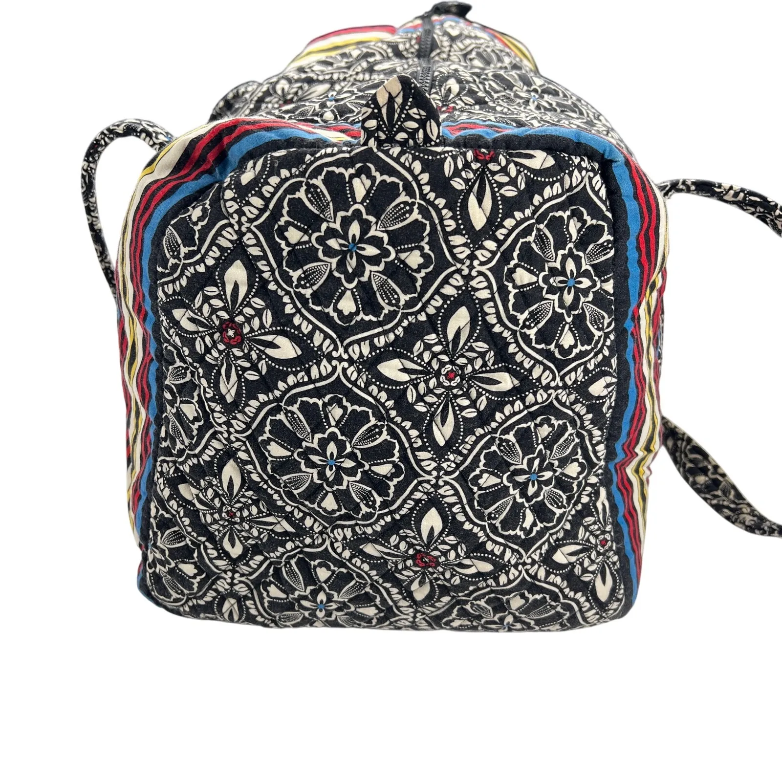 Vera Bradley Quilted Large Duffel Bag Damask Black/White Stripes Few Spots Clean - Image 5