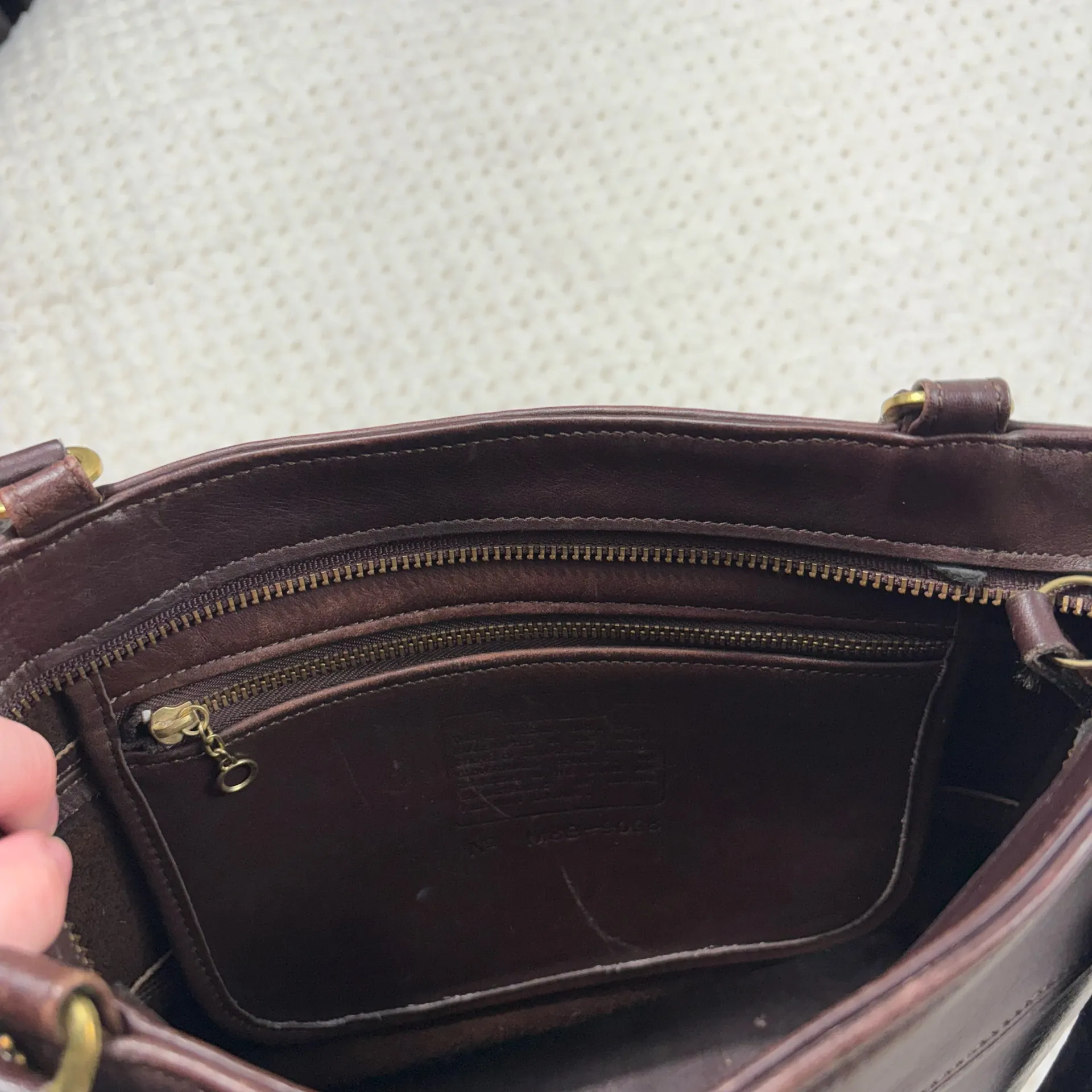 Coach Vintage Tribeca Brown Leather Shopper Tote Bag Purse Striped Stitch 90s - Image 7