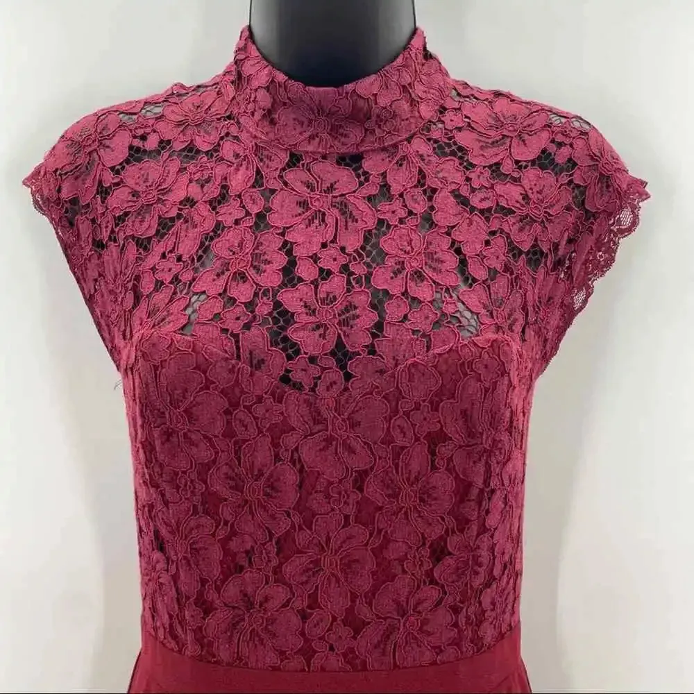Lulu's Crazy About You Burgundy Lace Backless‎ Maxi Dress Gown Formal Size Small - Image 4