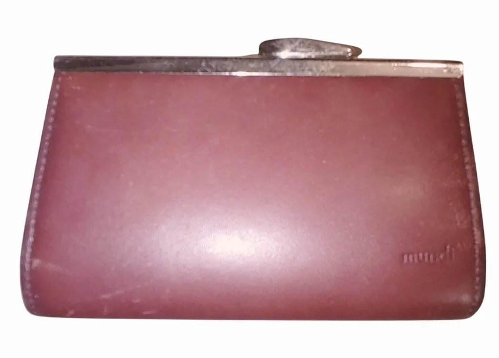 Mundi Wallet Genuine Leather Vintage Coin Purse Metal Clasp Burgundy 5 by 3 - Image 1