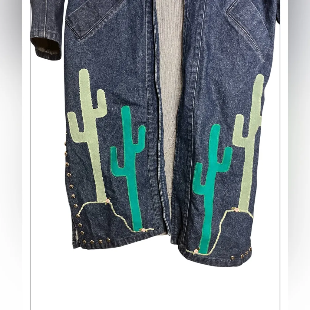 Rare vintage western Sundance denim duster coat cactus and chayote designs SZ M Blue Size M - Image 7