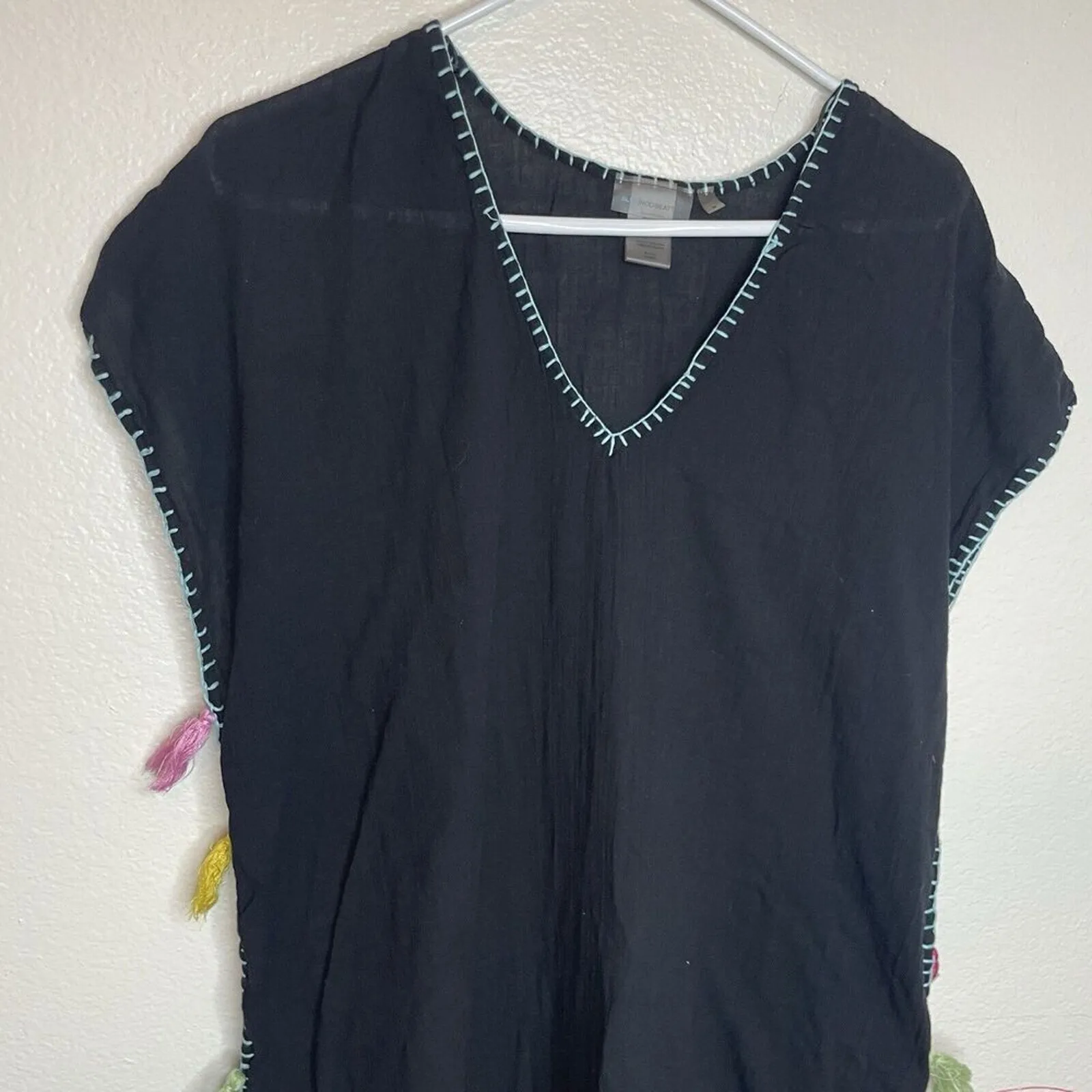 Blue Rod Beattie Long Cover Up Maxi Dress Cotton Black Rainbow Tassels Beach M‎ - Image 5