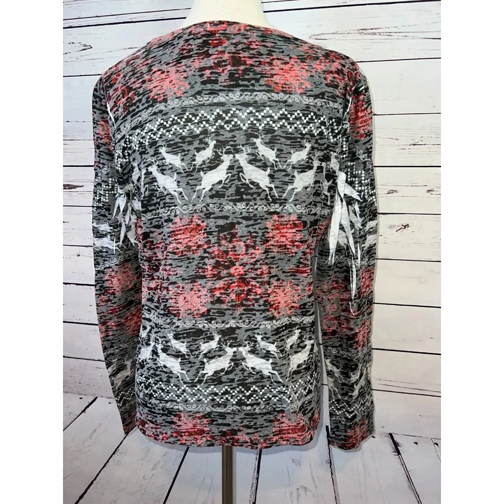 Sundance Ugly Christmas Shirt T-Shirt Pullover Large Burnout Long Sleeve‎ Womens - Image 6