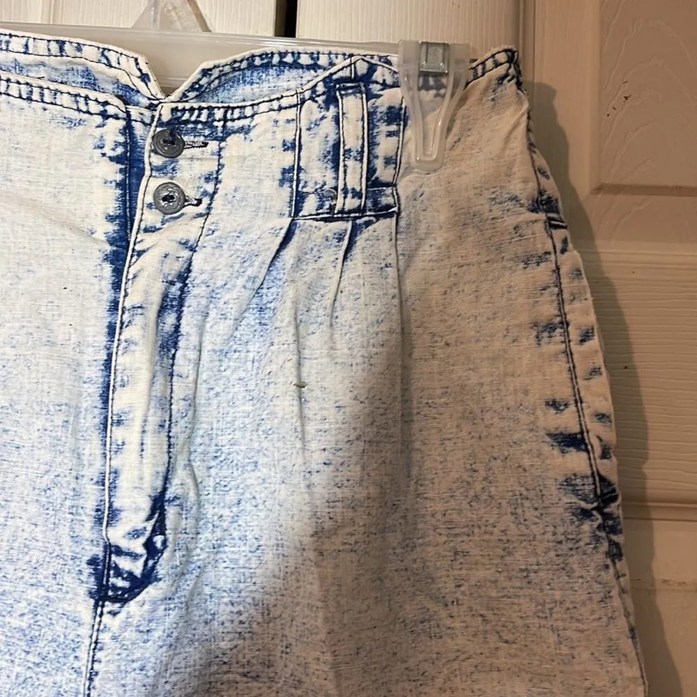 Gitano Vintage 1980s Acid Wash Denim Shorts High Rise Notched Waist 28 Waist - Image 4