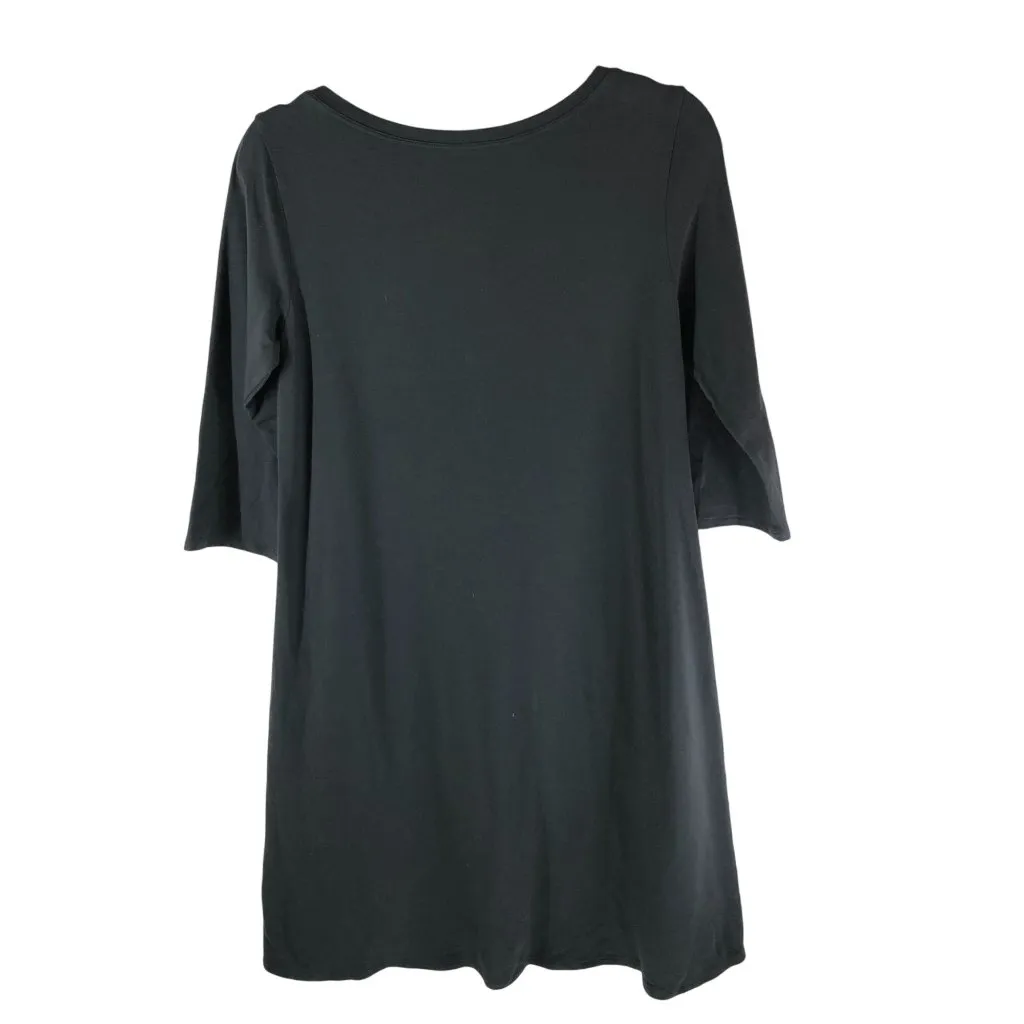 Eileen Fisher Dress A Line Organic Cotton Stretch Scoop Neck Elbow Sleeve Gray S - Image 2