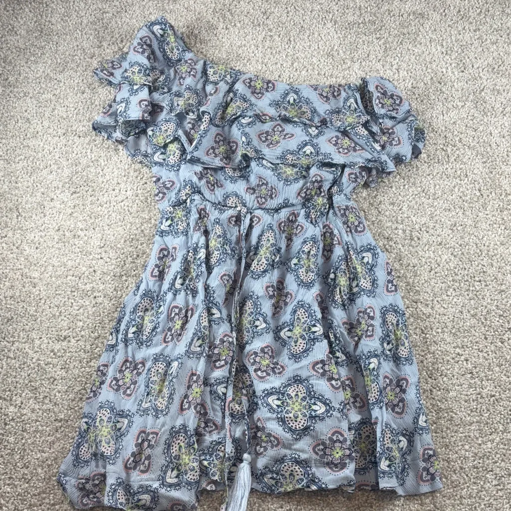 Moon River One-Shoulder Blue Patterned Dress size XS‎ - Image 2