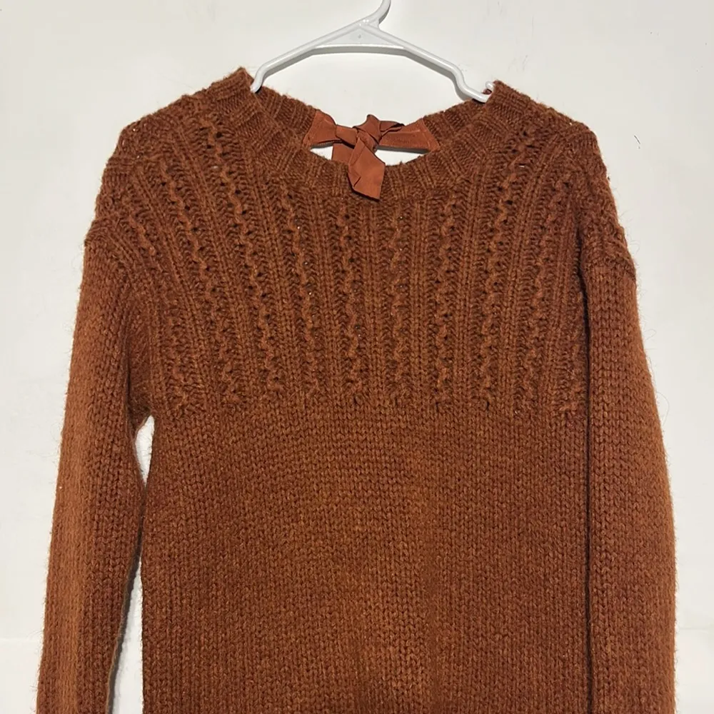 Aerie Rust Orange Knit Chunky Tie Open Back Wool Alpaca Mix Sweater Size XS - Image 3