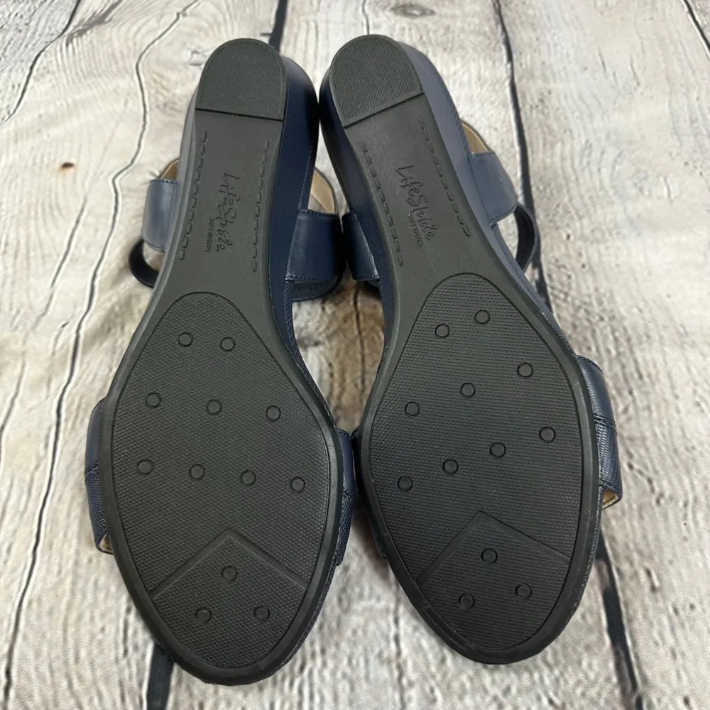 Life Stride Women’s Yuma Wedge Slingback Sandals Lizard/Silky Navy 11M NEW - Image 6