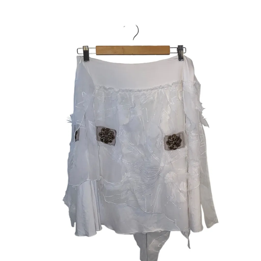 Banana USA Asymmetrical White Sheer Beaded Sequin floral Skirt Boho Fairycore Size M - Image 7