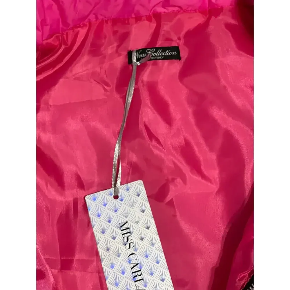 NWT Bright Pink Vest Puffer Cropped Croquet Knit Flowers Zip One Size‎ Preppy Size M - Image 4