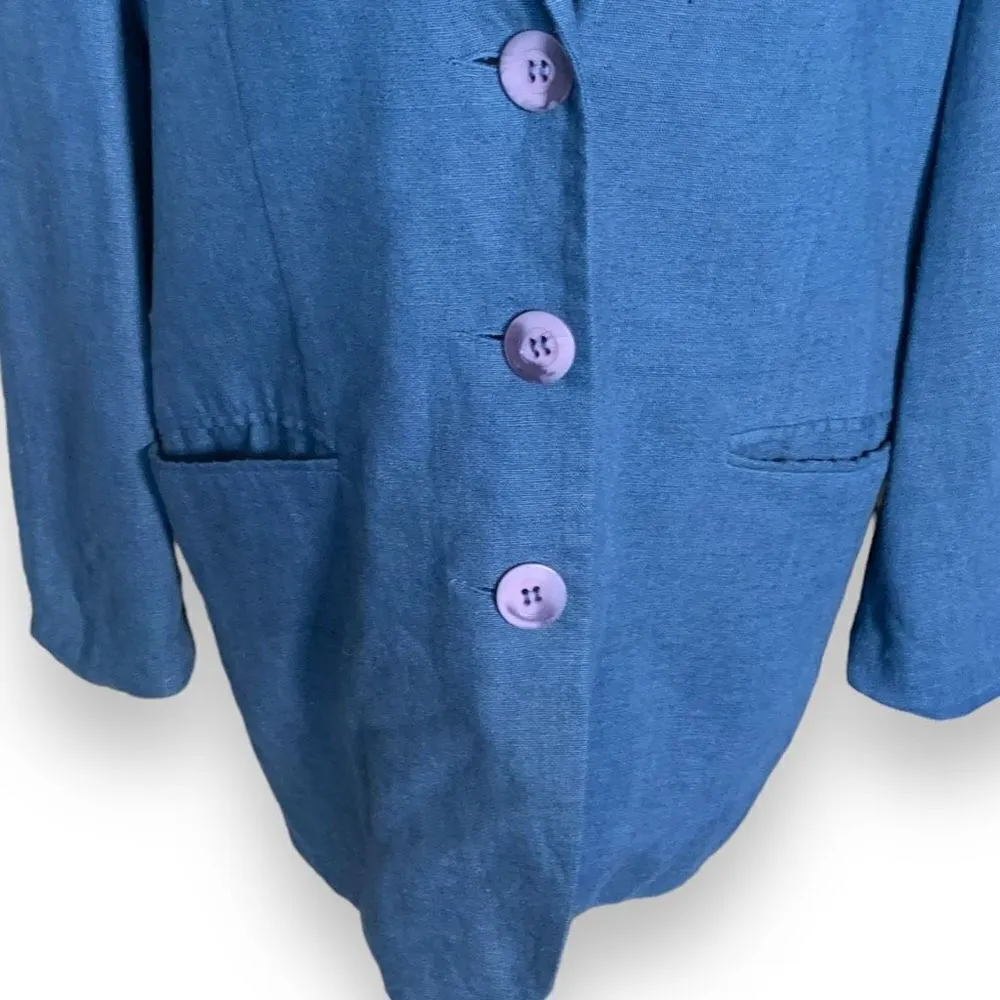 EXPRESS Vintage  Oversized Blazer Jacket Blue Lightweight Linen Blend Relaxed Fit - Image 5
