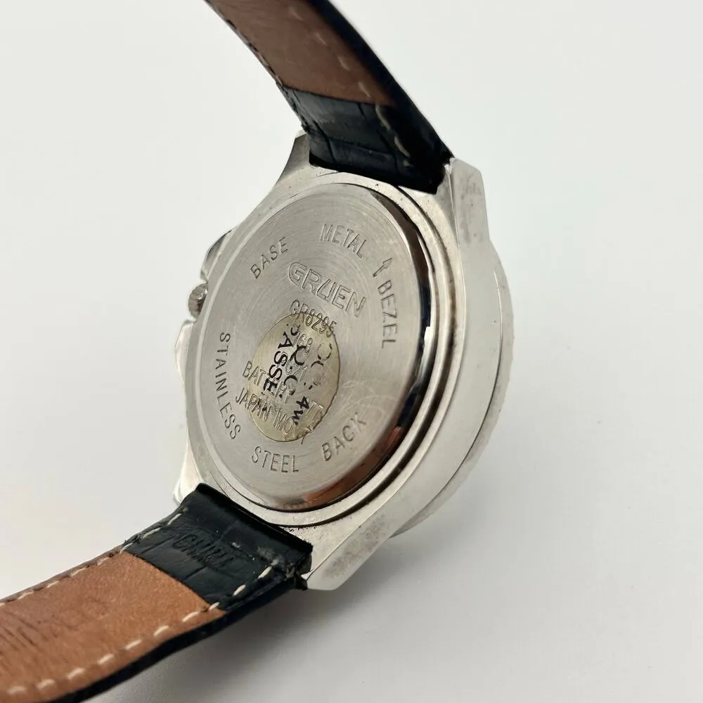 Gruen Silver atone Crystals Mother Pearl Black Leather Women’s Watch New Battery - Image 6