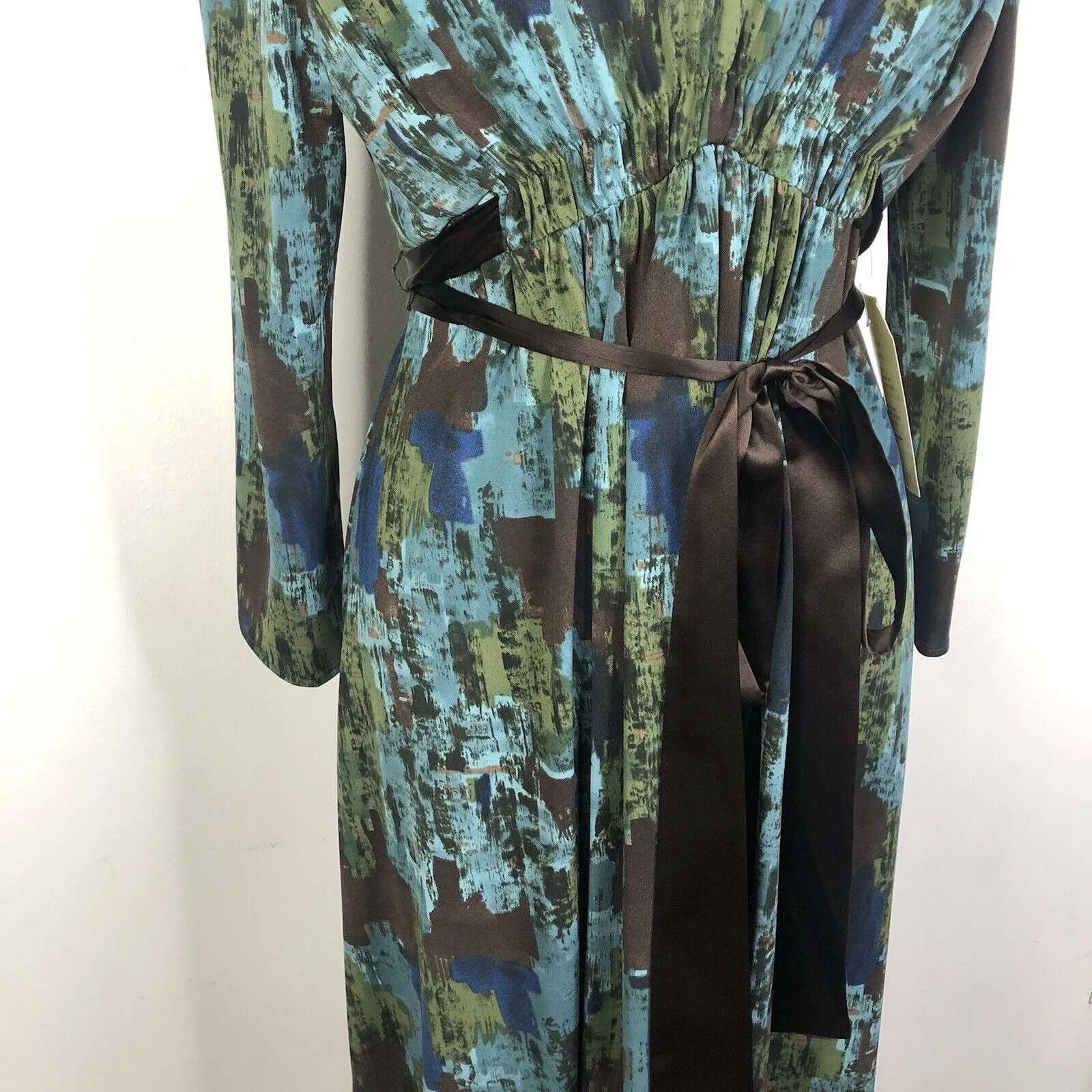 NEW BCBG MAXZRIA V-Neck Long Sleeve Multicolor Tie-Waist Dress Women's Large - Image 3