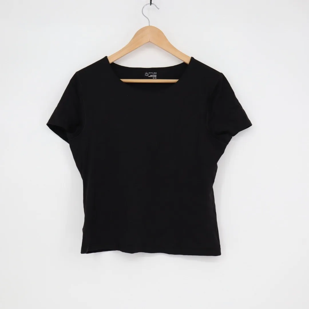 Aerie OFFLINE Black Ribbed Square Neck Short Sleeve T Shirt Top XL - Image 2
