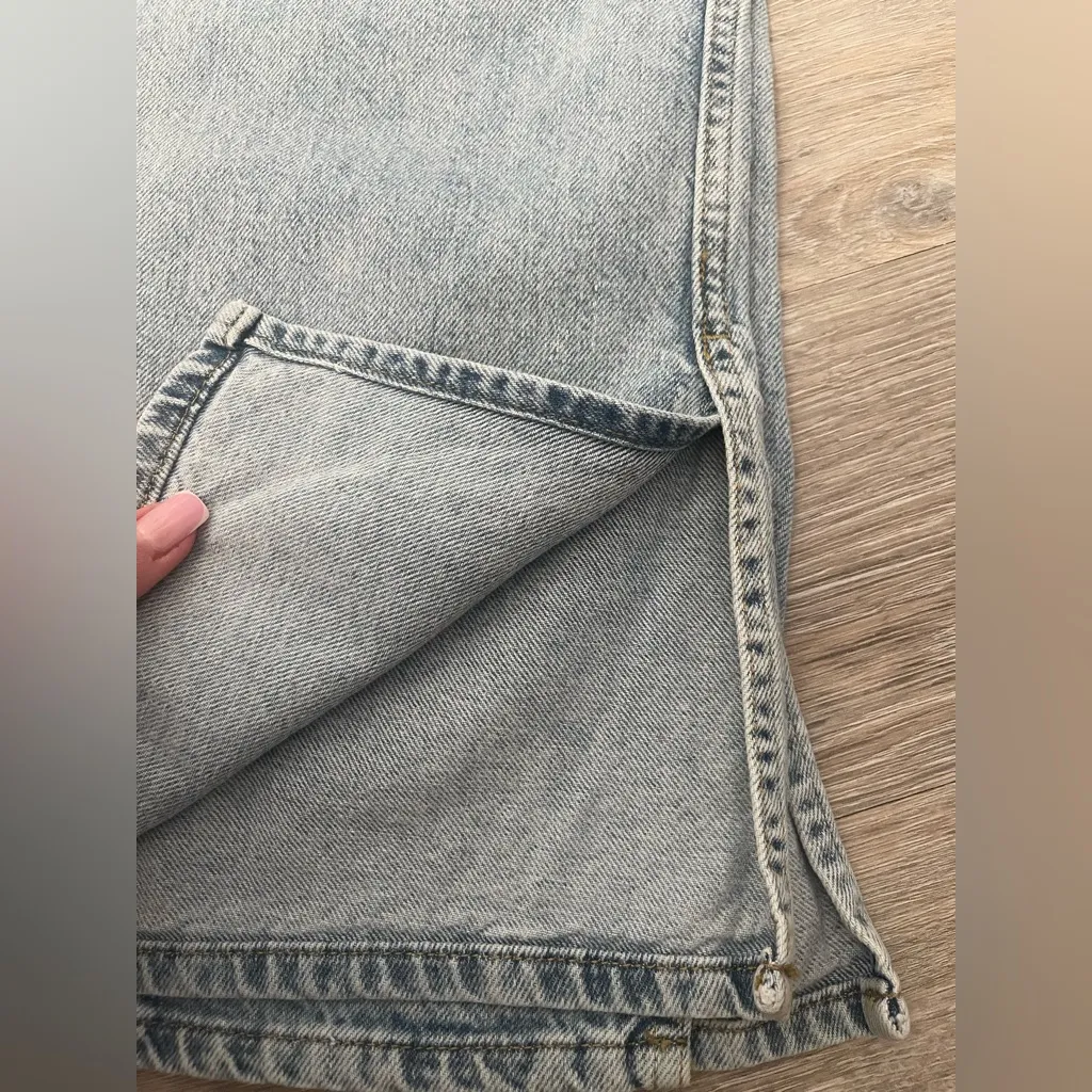 BOOHOO LIGHT BLUE THICK DENIM WIDE LEG JEANS US8 - Image 6