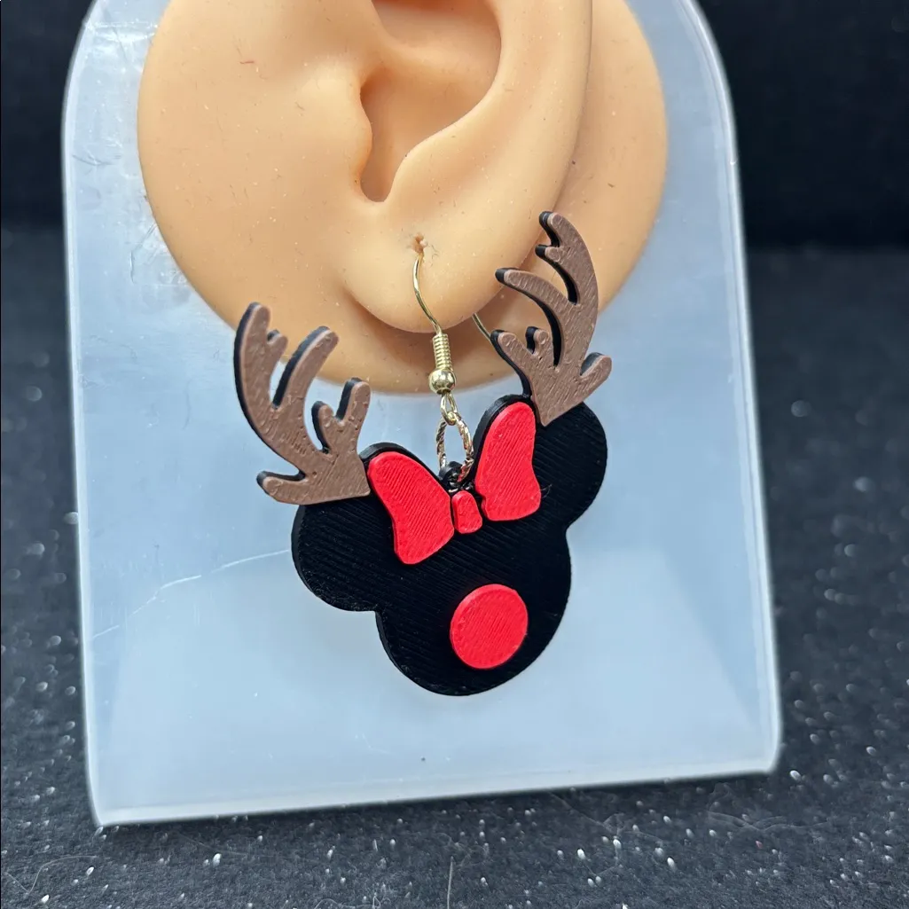 Reindeer Bow Earrings with Gold Accents | Christmas Holiday Jewelry Black - Image 3