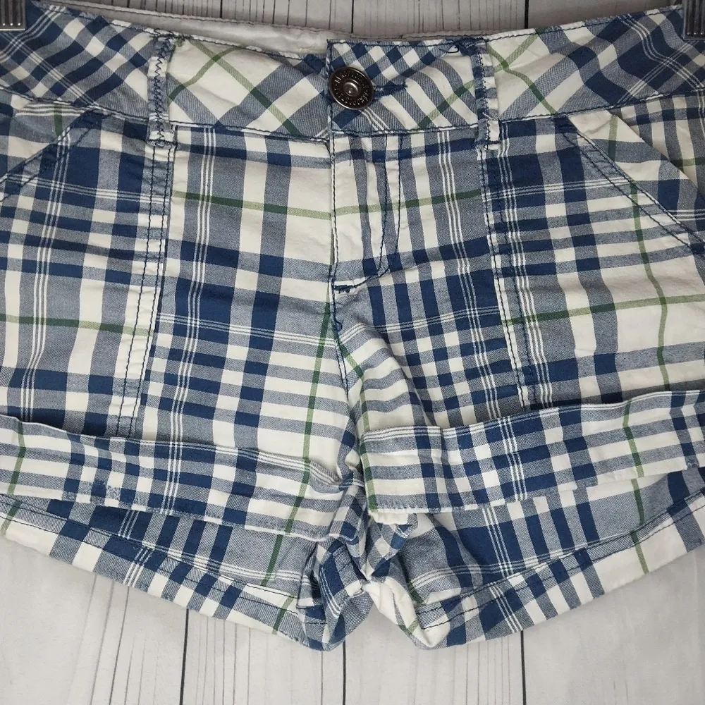 Aeropostale Stretch Plaid Blue and White Women's Y2K  Shorts - Image 4