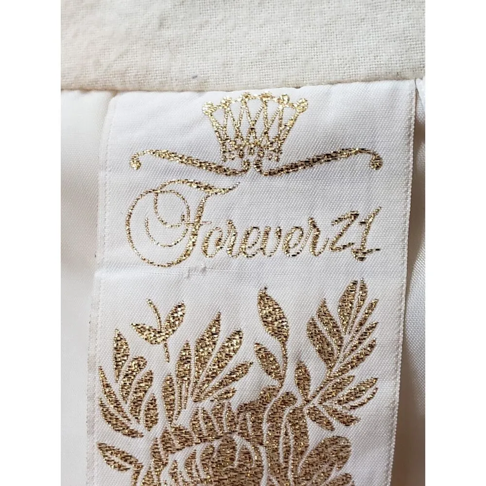 Forever 21 Women Beige Brocade Floral Victorian Feminine Trench Peacoat Jacket M - Image 13