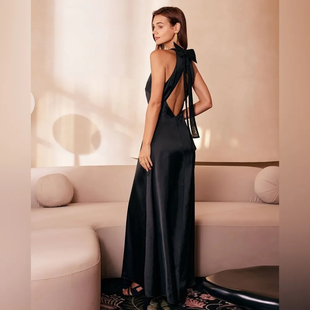 RIHOAS The Black Halter Bowknot Cutout Maxi Dress 35 Size XL - Image 3