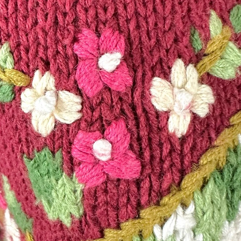 Vintage 90s Hand Knit Victorian Cottage Sweater Small Oversized Chunky Fall Red - Image 9