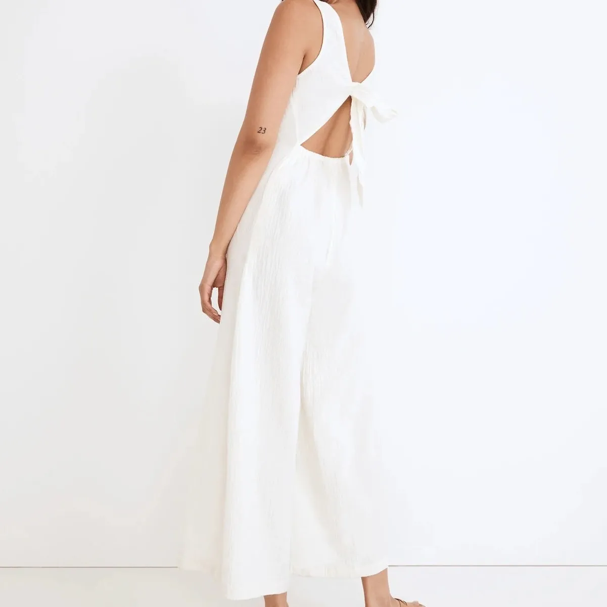 Madewell NWT Lightestspun Tie-Back White Cotton Gauze Cover-Up Jumpsuit Small - Image 5