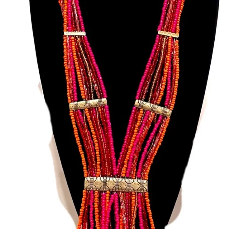 N21. Chico’s Summerberry Magenta Pink & Orange Beaded Statement Necklace NWT - Image 4