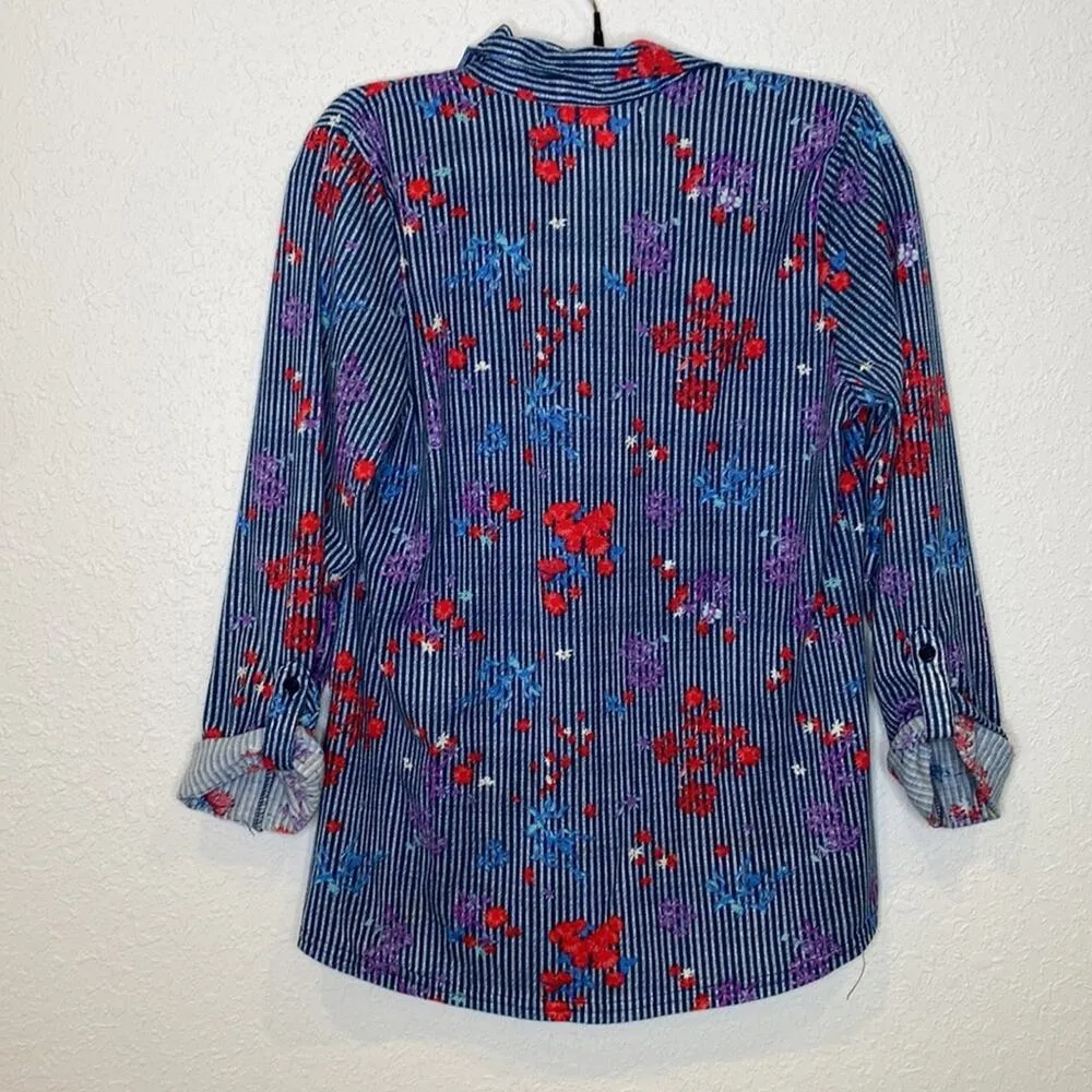 French Laundry Women’s Button Down Blouse Roll Tab Long Sleeves Floral EUC Sz M - Image 7