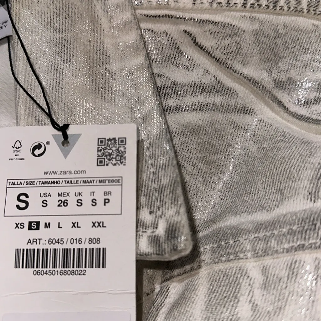 NWT Zara Women's Silver Metallic Shiny Cotton Crop  Jacket Bloggers Fave - Image 7