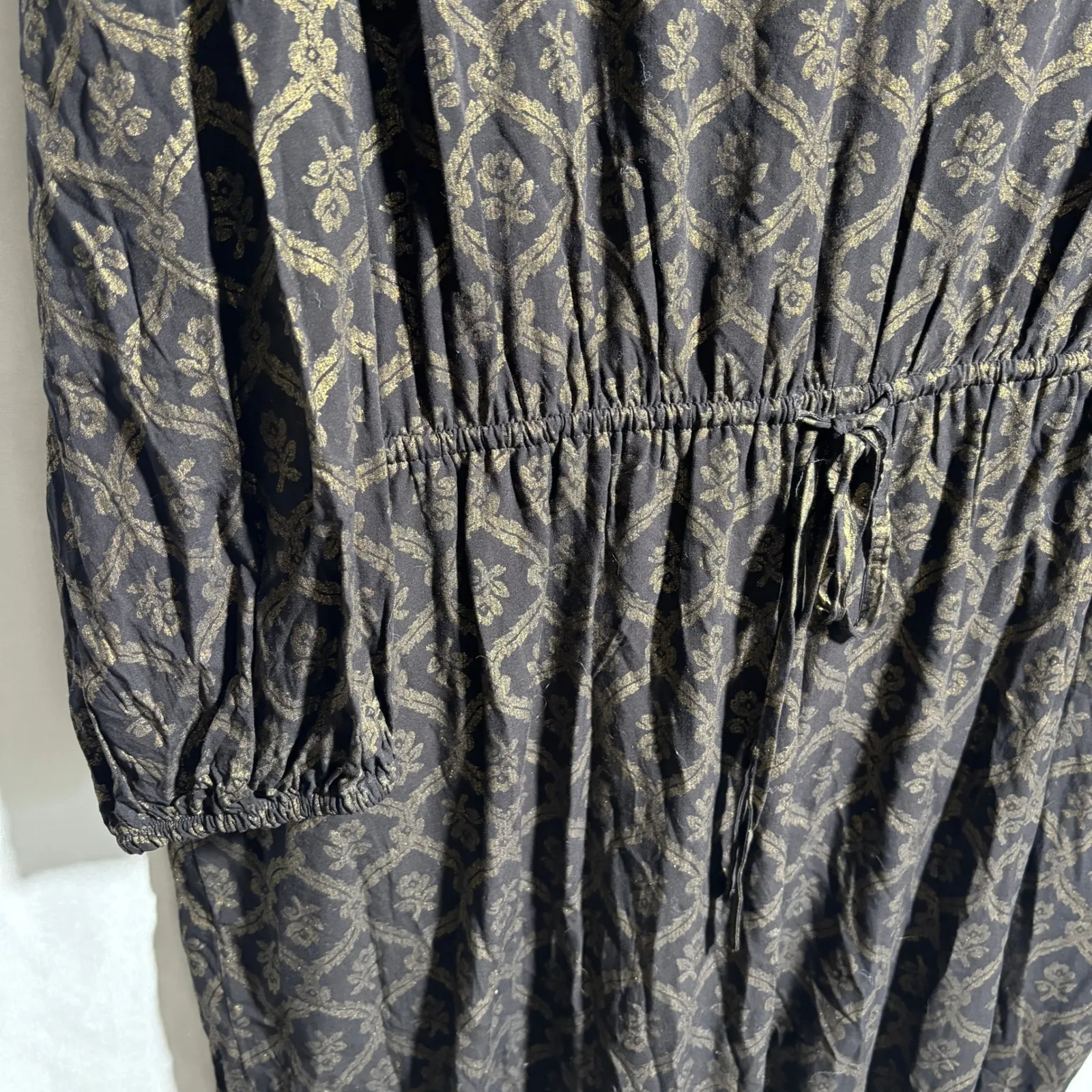 NWT Old Navy Black Gold Floral Jumpsuit Long Sleeve XXL Rayon Boho Modest Office - Image 3