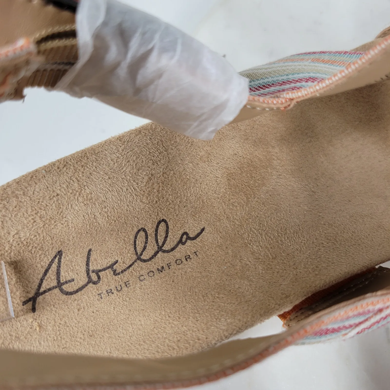 Abella Sicilia Wedge Sandals Womens 9 Pink Stripe Strap Cork Buckle Comfort Brown - Image 2