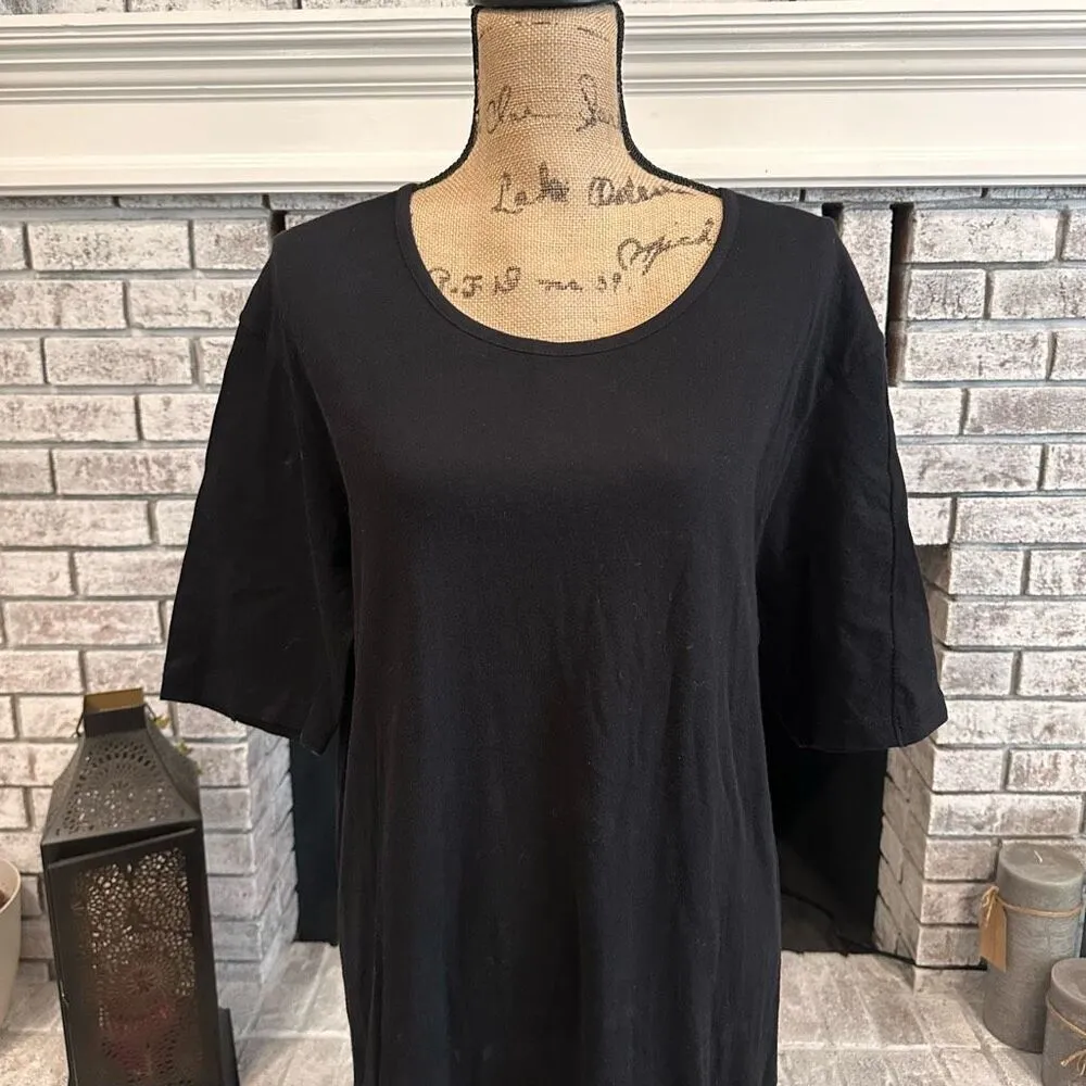 Organic John Patrick Black Day‎ Dress Midi Scoop Neck Shirt Dress Medium Cotton - Image 3