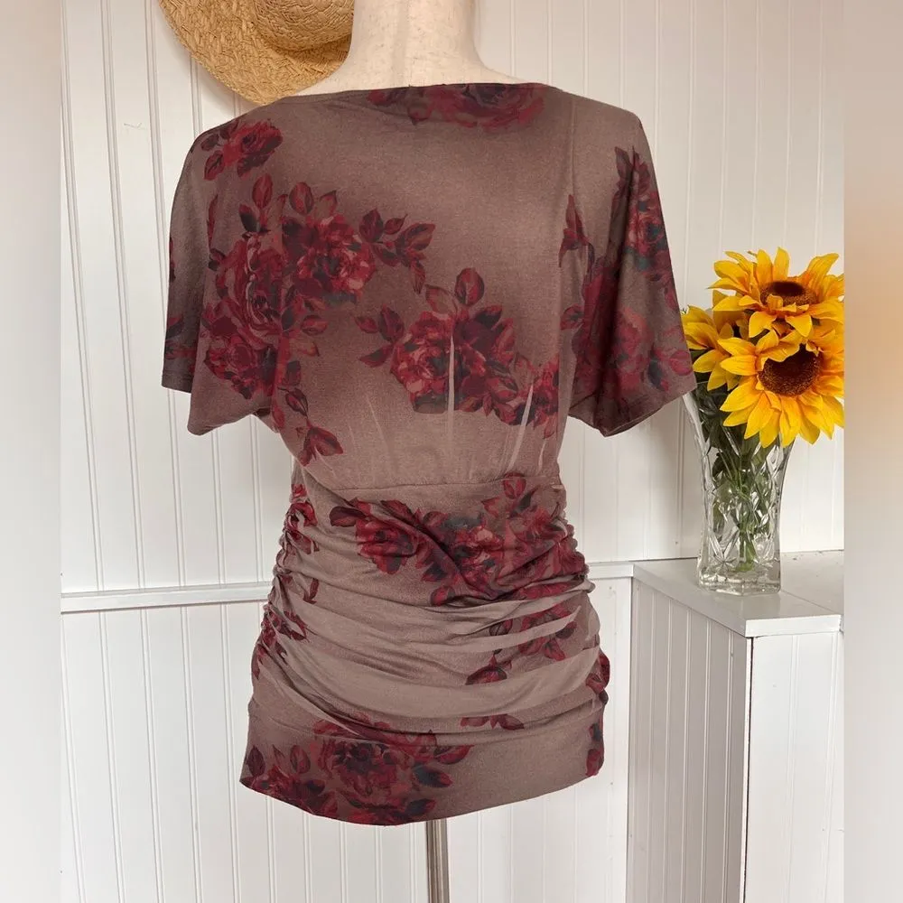 Maurice Multicolored Floral Ruched Blouse Size M - Image 4