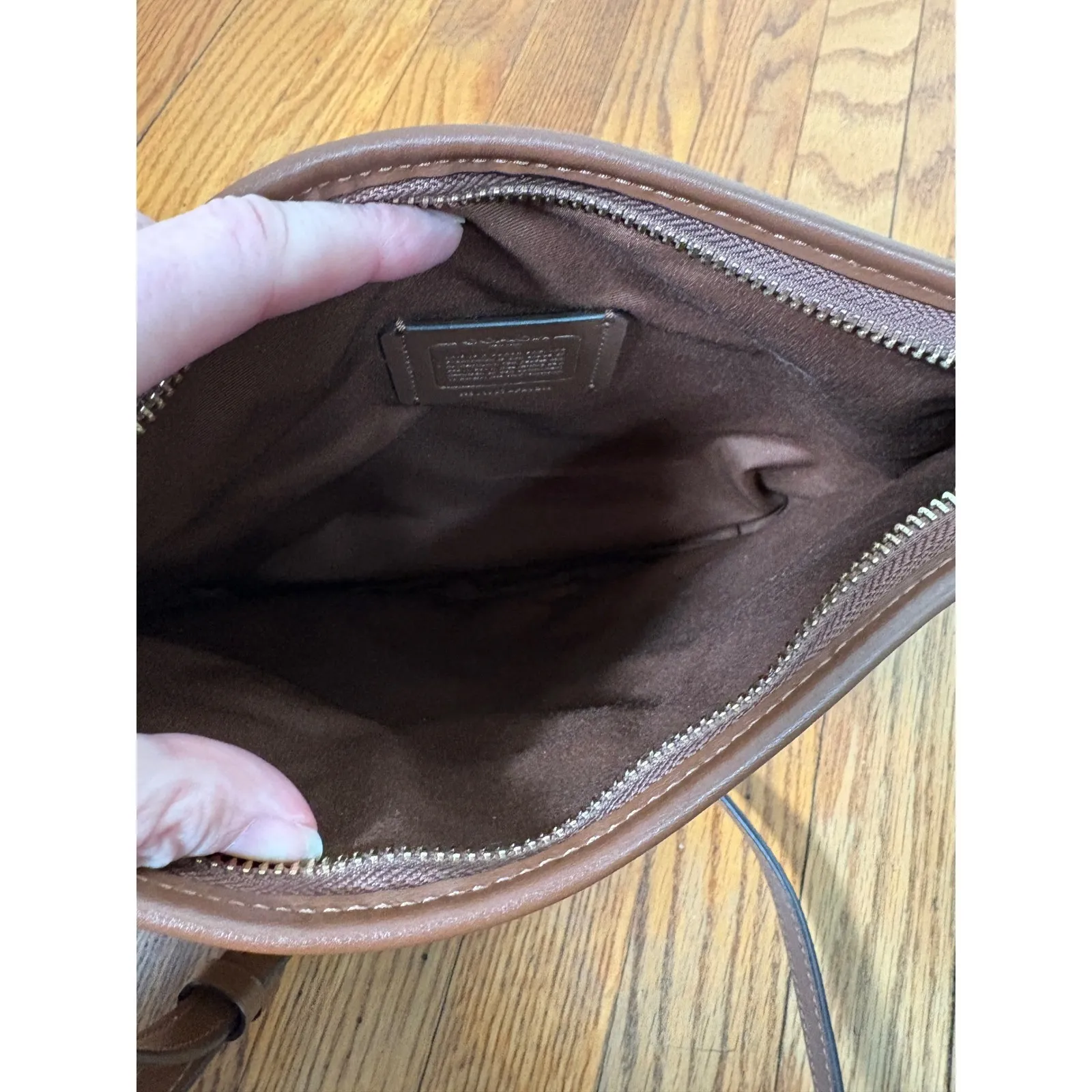 Coach Signature File Canvas Crossbody Bag Brown Tan Khaki Leather Trim - Image 10