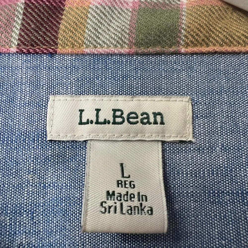 L.L. Bean Womens Plaid Flannel Top L Button Up Long Sleeve Western Country Brown Size L - Image 2