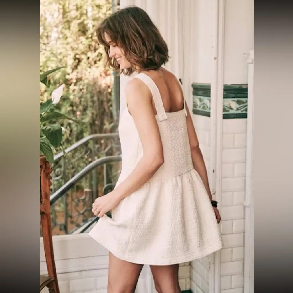 Sézane Lizzie Textured Jacquard Drop Waist Dress Gold Beige Size 36 (4-6) Small - Image 2