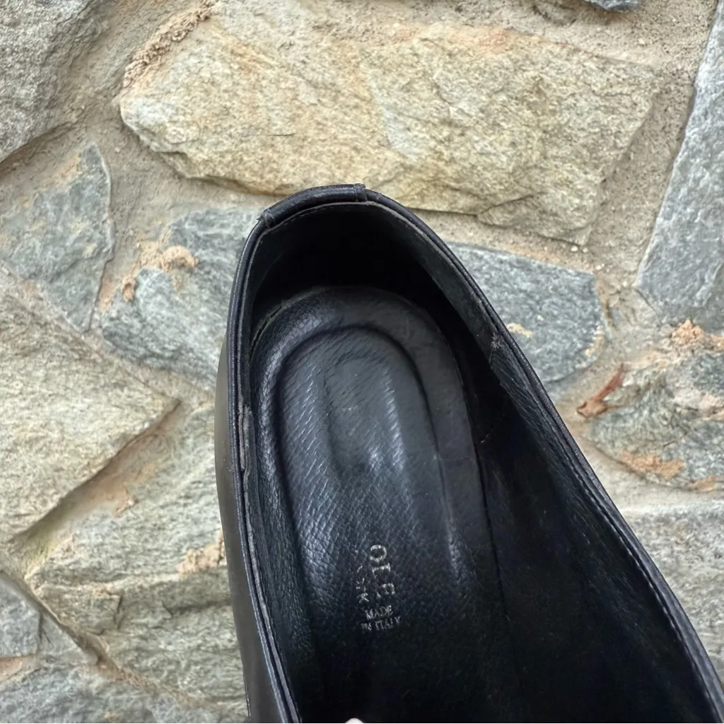 Vintage Italian Leather Box Trot Square Toe Platform Wedge Black Lace Up Shoes Size 9.5 - Image 4