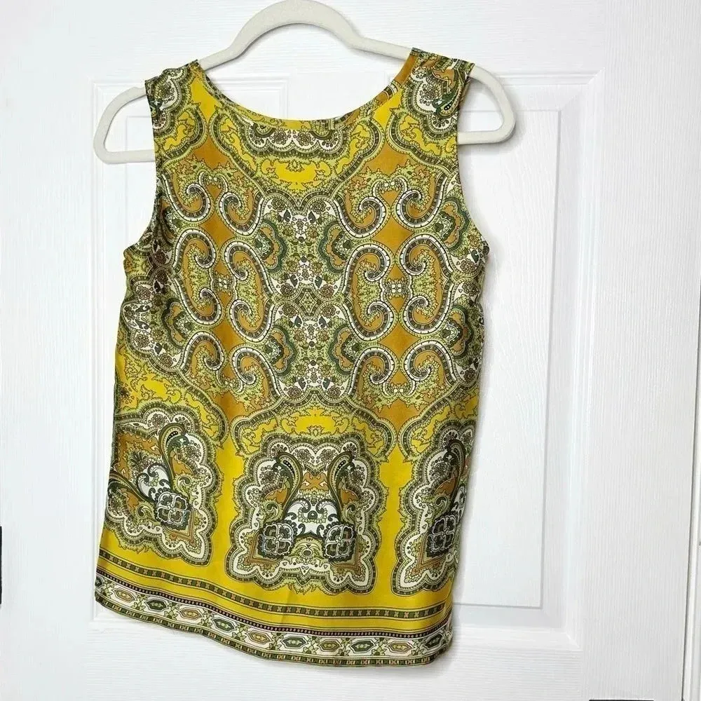 JONES NEW‎ YORK Yellow Scarf Print Sleeveless Blouse Size Petite Small - Image 6