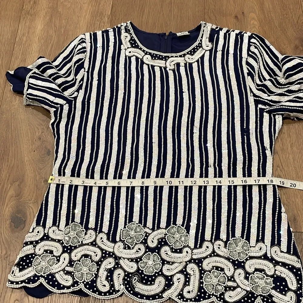 Vintage Lawrence Kazan Beautiful Beaded Sequin Blouse Top Shirt Silk Size L - Image 3