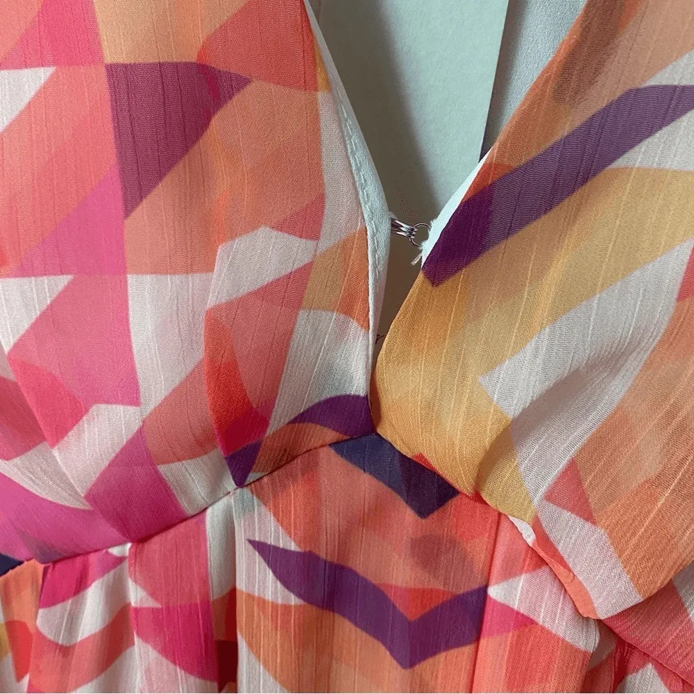 Never Fully Dressed Geometric MIDI Pink and Orange DRESS Size 4 - Image 10