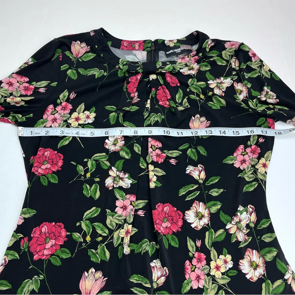 Karl Lagerfeld Paris Womens Size Small Black Floral Print‎ Bow Neck Top Blouse - Image 7