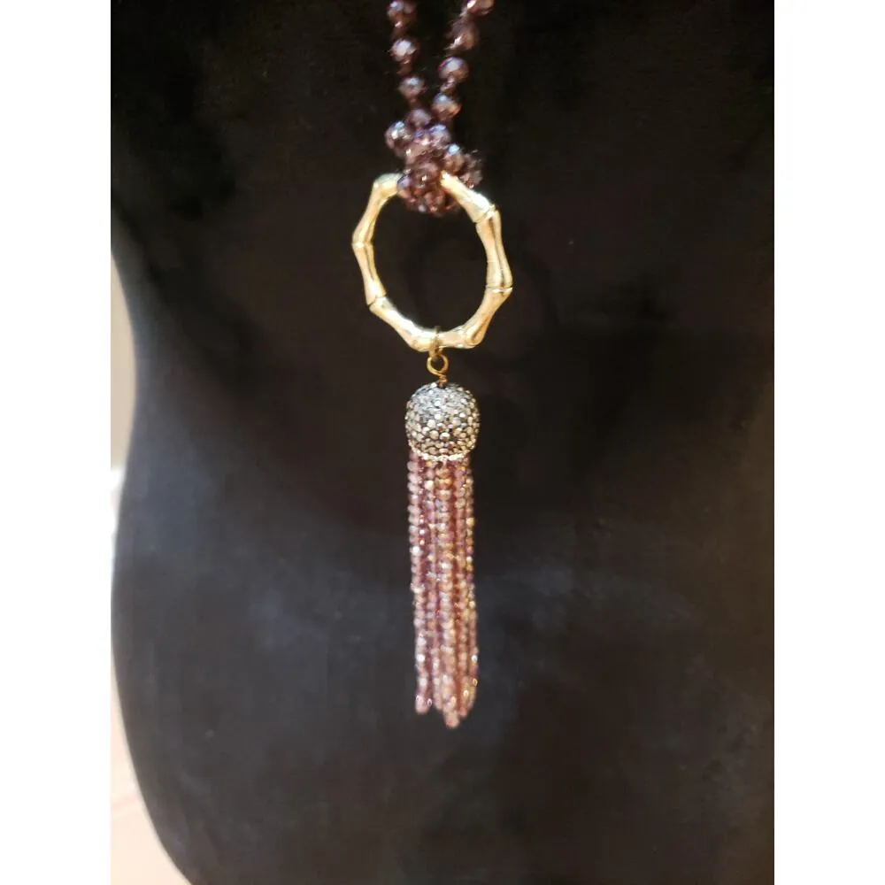 Womens Purple Aurora Borealis Faceted Glass Beaded Tassel Long Necklace Jewelry - Image 4