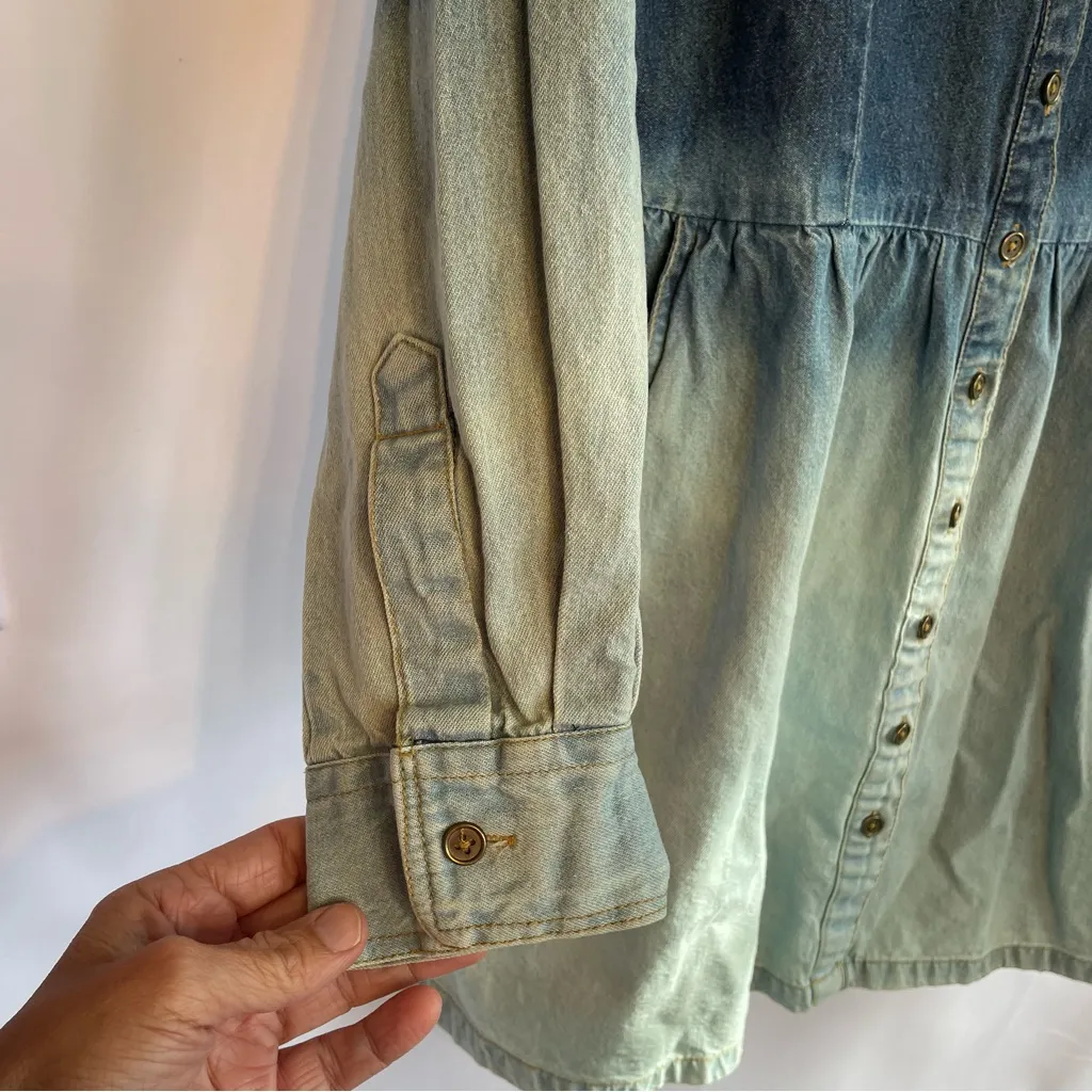 Angie Denim Ombré Shirt Dress Women Lg Button Up Pocket Boho Western 100% Cotton - Image 8
