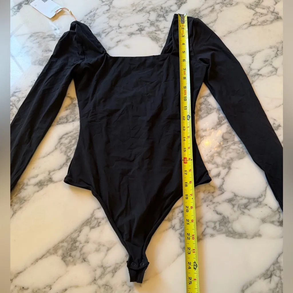 NWT Quince Second Skin Square Neck Long Sleeve Black Bodysuit Sz XS - Image 3
